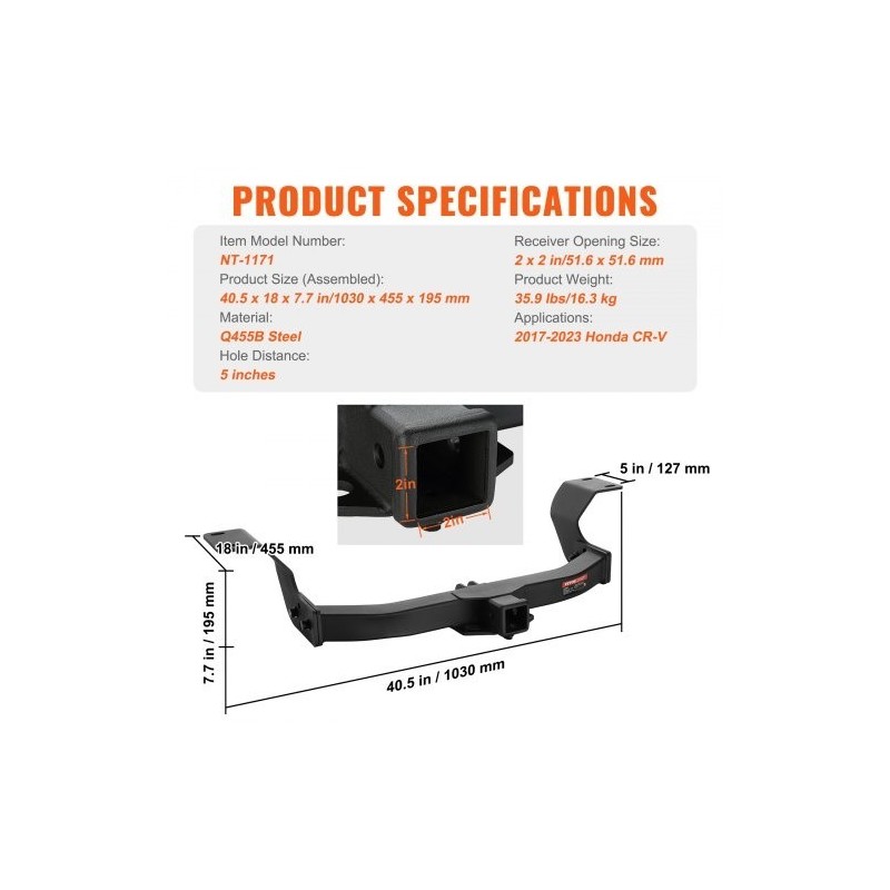 Vetokoukku luokka 3 Q455B-teräsputkirunko 2 tuuman vastaanotin Honda CR-V