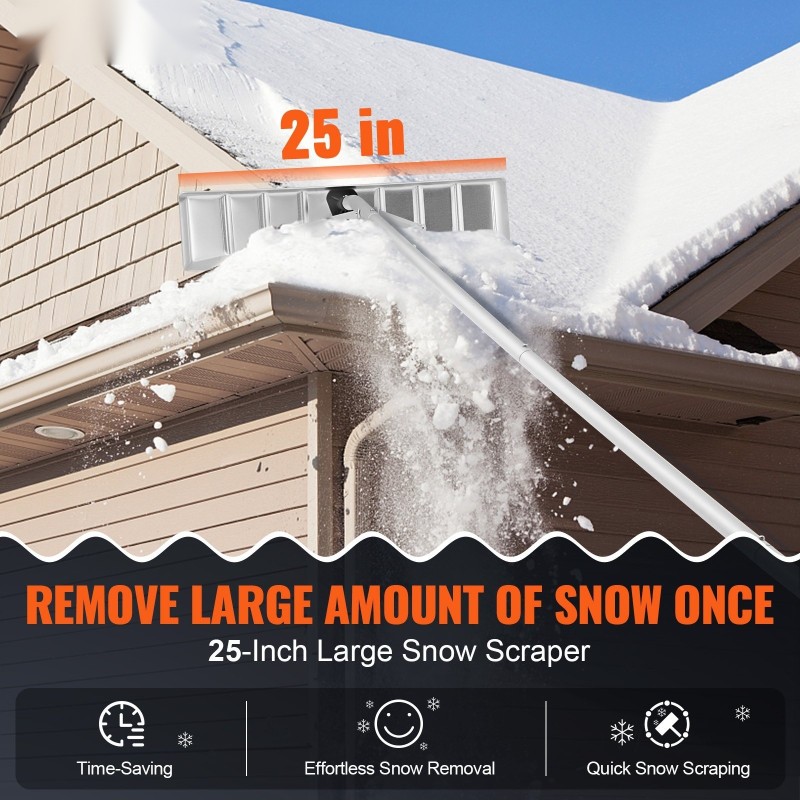 Kattolumiharja alumiiniterä 63,5 cm 640 cm ulottuvuus suojapyörillä liukuestekahvalla