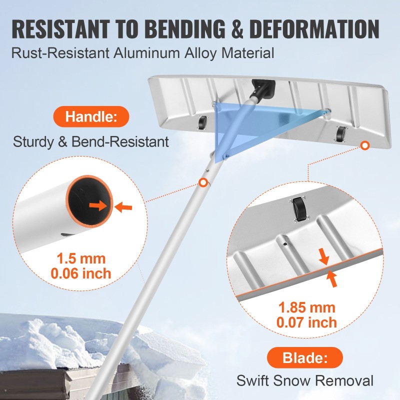 Kattolumiharja alumiiniterä 63,5 cm 640 cm ulottuvuus suojapyörillä liukuestekahvalla