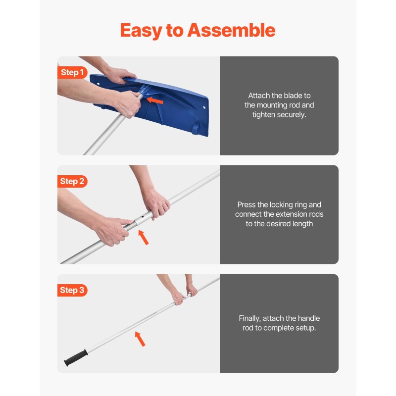 Kattolumikola PP-muoviterä 600 mm alumiinivarsi säädettävä 1180–5550 mm pyörillä