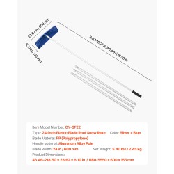 Kattolumikola PP-muoviterä 600 mm alumiinivarsi säädettävä 1180–5550 mm pyörillä