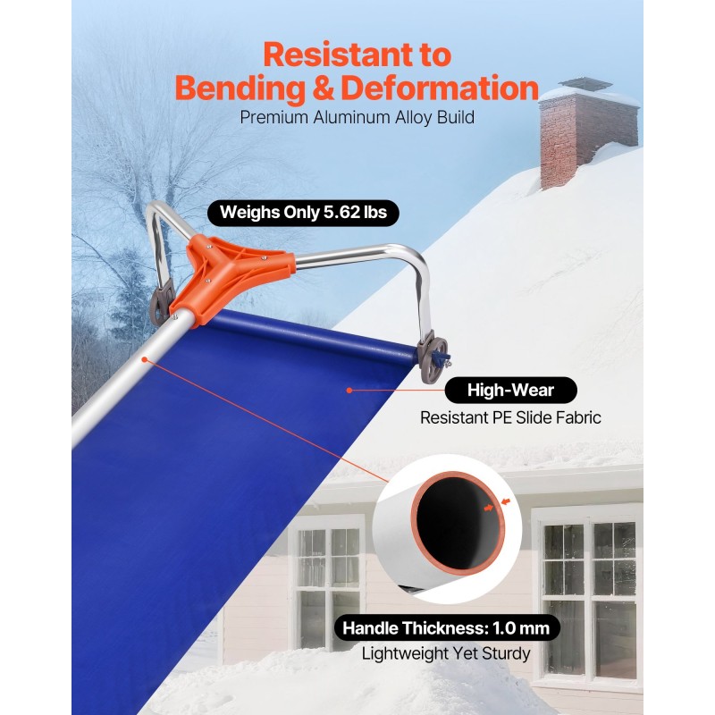 Kattolumiharava 27 cm alumiiniterä säädettävä 1,25–5,24 m pyörillä liukukankaalla