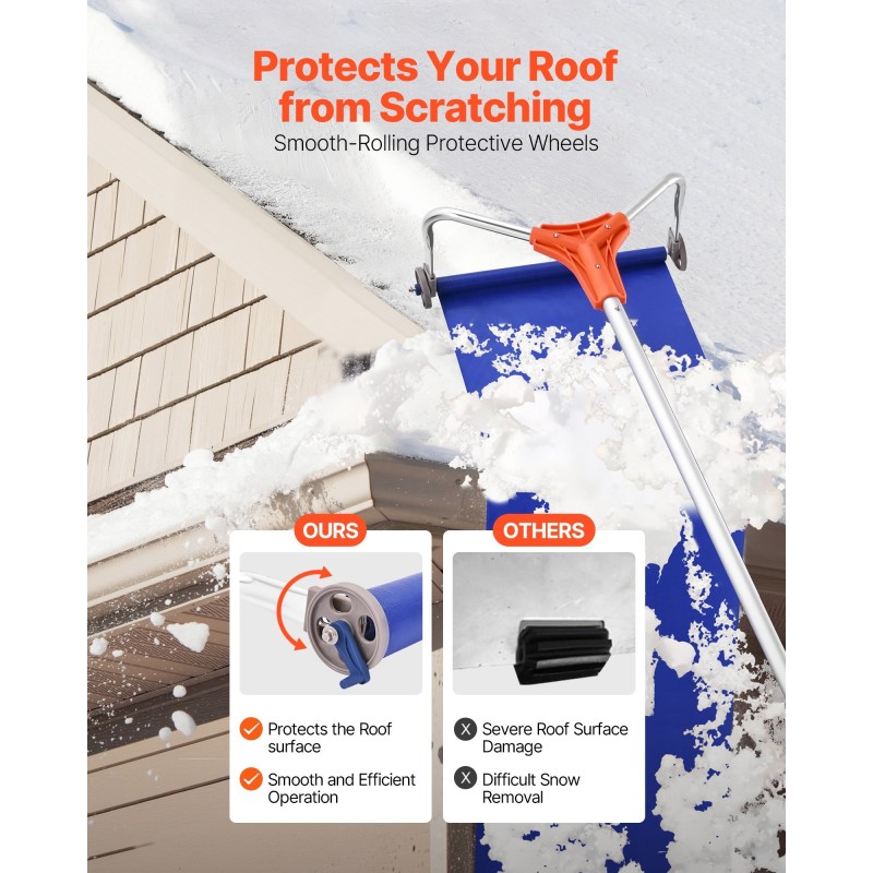 Kattolumiharava 27 cm alumiiniterä säädettävä 1,25–5,24 m pyörillä liukukankaalla