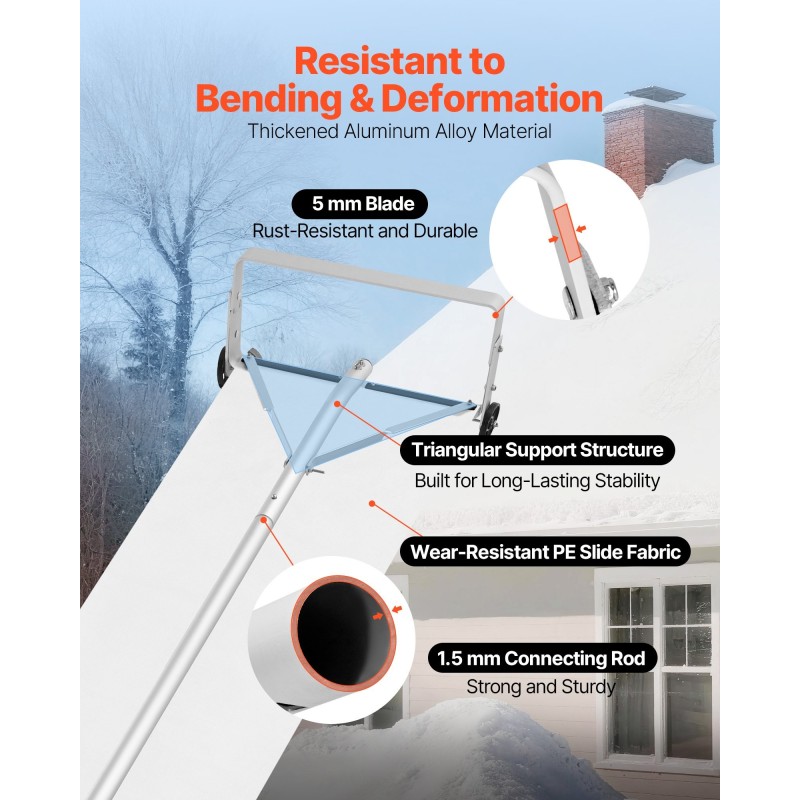 Kattolumiharja alumiiniterällä säädettävällä varrella 1.58–9.13 m rullilla