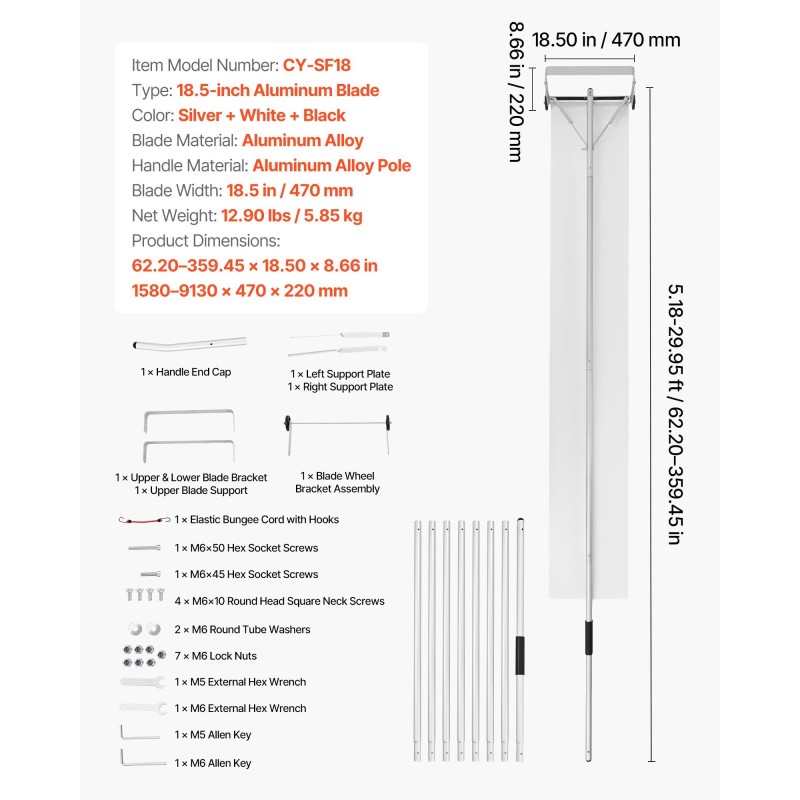 Kattolumiharja alumiiniterällä säädettävällä varrella 1.58–9.13 m rullilla