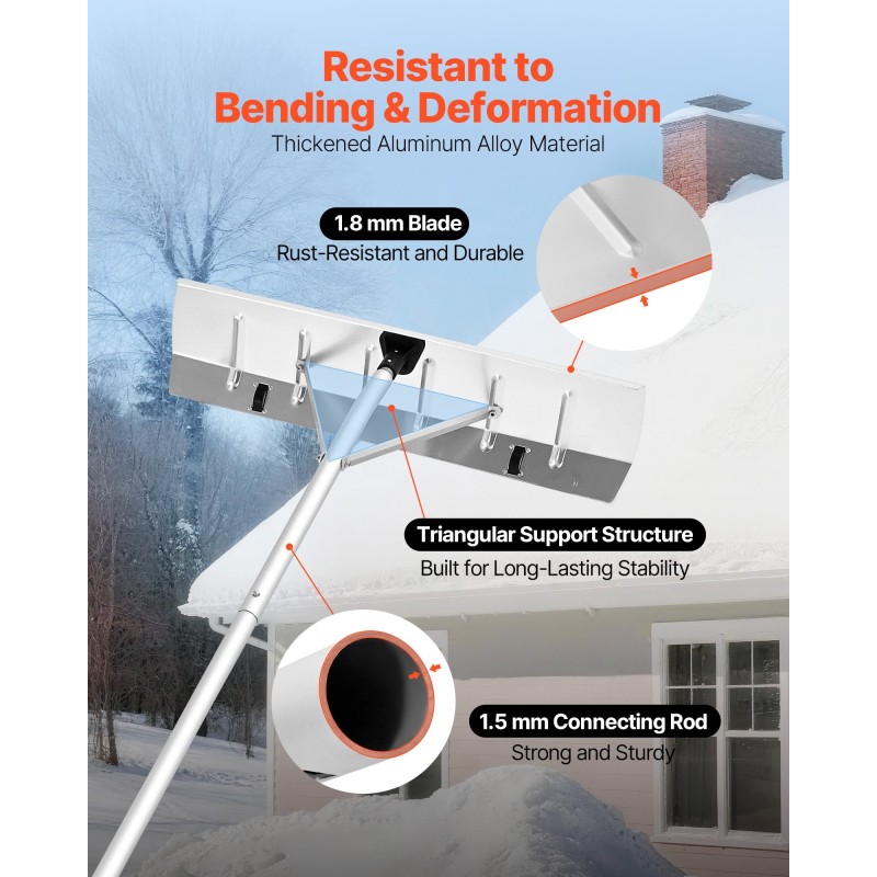Kattolumiharja 66 cm alumiiniterällä säädettävä 2,3–6 m varsi rullilla
