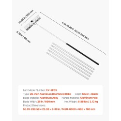 Kattolumiharja 66 cm alumiiniterällä säädettävä 2,3–6 m varsi rullilla