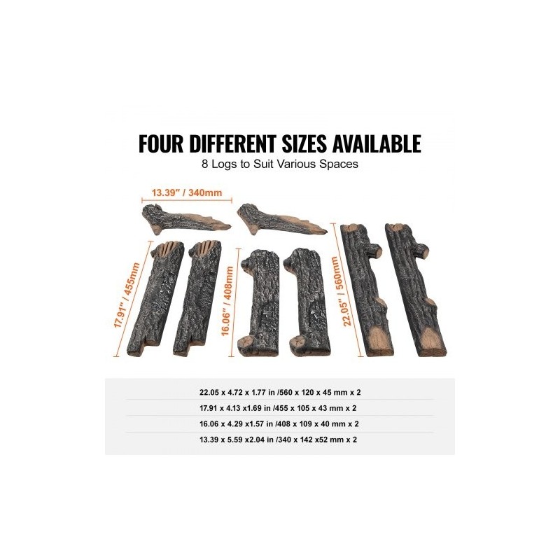 Keramiikkahalkosarja 8 kpl lämmönkestävä tammipuun ulkonäkö kaasukamiinoihin