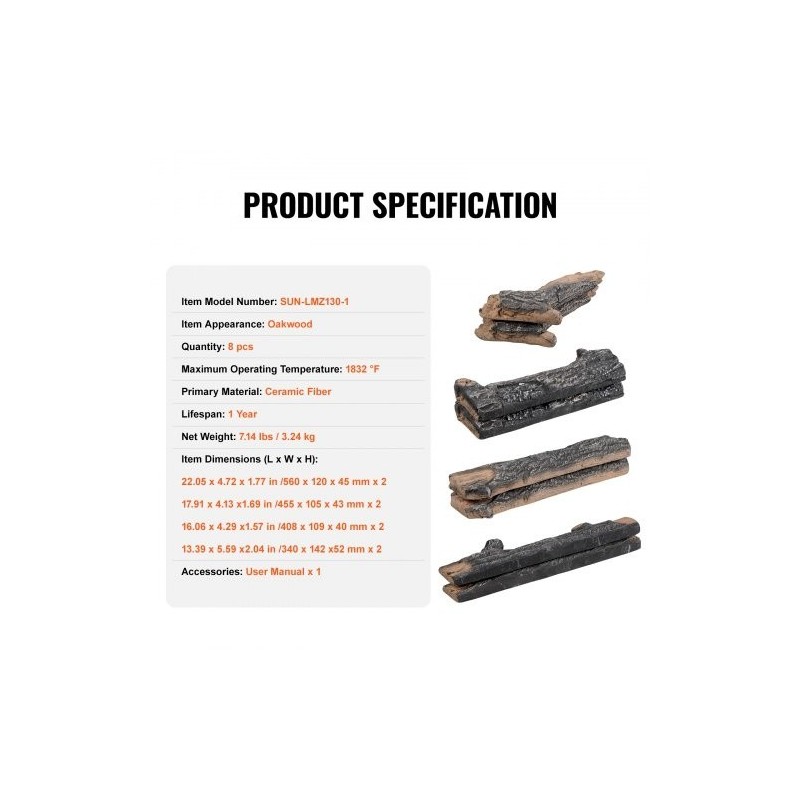 Keramiikkahalkosarja 8 kpl lämmönkestävä tammipuun ulkonäkö kaasukamiinoihin