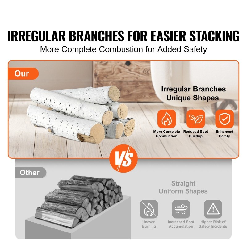 Keraamikuituiset koivupuut 6 kpl kaasutakkaan sisä ja ulkokäyttöön