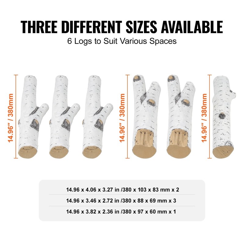 Keraamikuituiset koivupuut 6 kpl kaasutakkaan sisä ja ulkokäyttöön