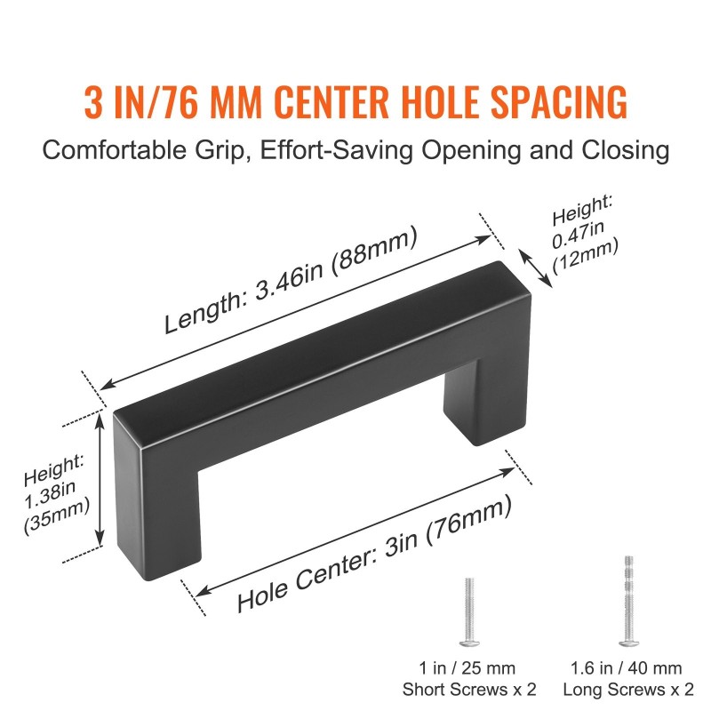 Kaapinvetimet 30 kappaletta ruostumaton teräs 76 mm reikäväli mattamusta poraton asennus