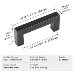 Kaapinvetimet 30 kappaletta ruostumaton teräs 76 mm reikäväli mattamusta poraton asennus