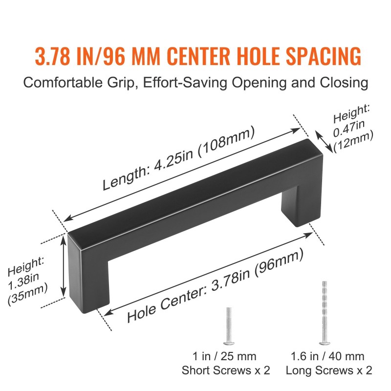 Kaapinvedin ruostumatonta terästä kapea neliömuoto 96 mm keskireikäväli mattamusta 30 kpl