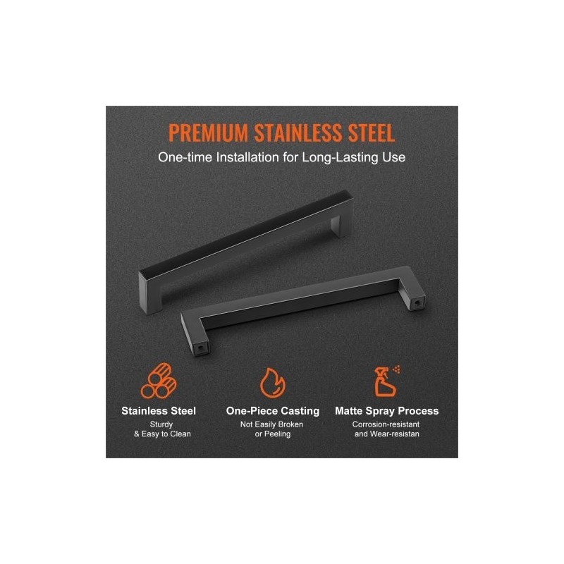 Kaapin vetimet ruostumatonta terästä 160 mm keskireikäväli 10 kappaletta mattamusta