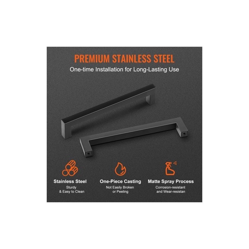 Kaapinvedin ruostumatonta terästä 128 mm reikaväli 10 kpl mattamusta ohut neliömäinen