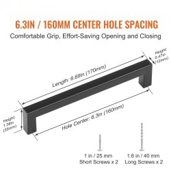 Kaapinvetimet ruostumaton teräs keskeltä keskelle 160 mm 30 kpl mattamusta ohut neliömäinen