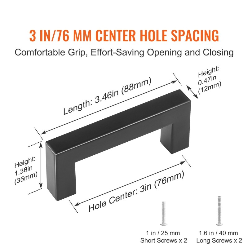 Kaapin vetimet ruostumatonta terästä 76 mm keskireikävälillä 10 kpl mattamusta