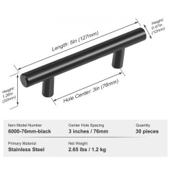 Kaapinvetimet ruostumattomasta teräksestä 76 mm keskeltä keskelle 30 kpl mattamusta