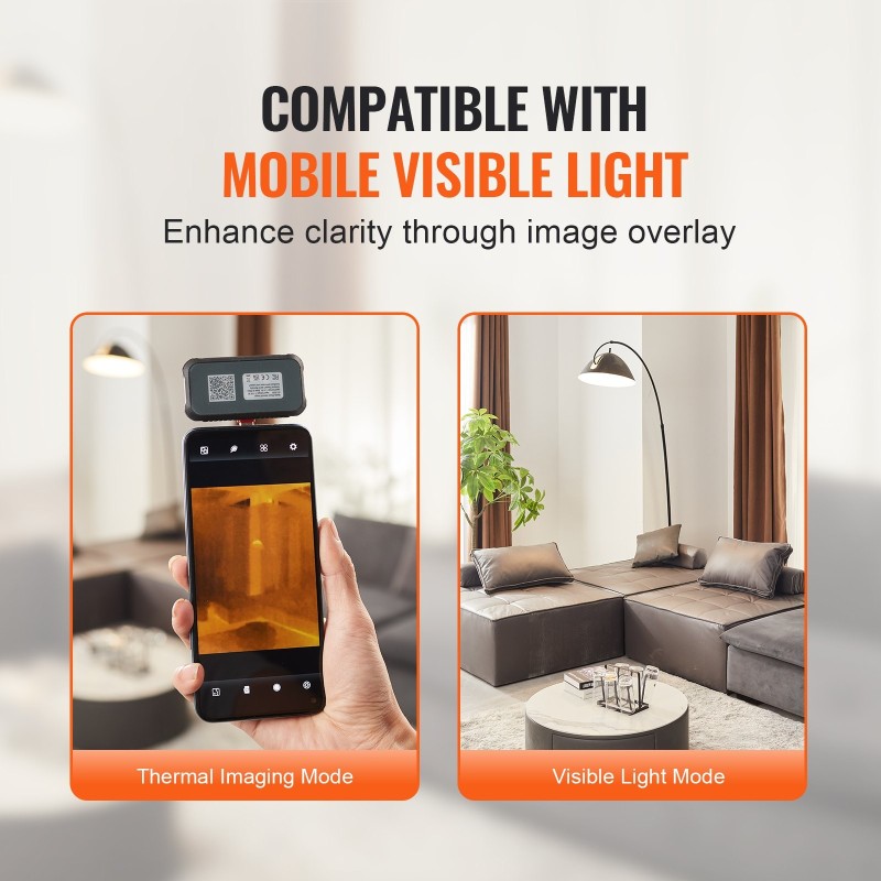 Lämpökamera 256×192 pikseliä 25 Hz Android‑yhteensopiva Type‑C‑liitäntä IP54 -20–550 °C