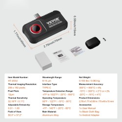 Lämpökamera 256×192 pikseliä 25 Hz Android‑yhteensopiva Type‑C‑liitäntä IP54 -20–550 °C
