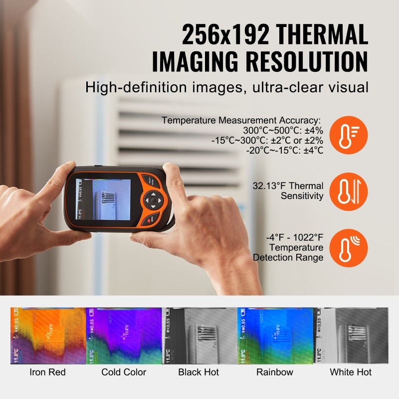 Taskukokoinen lämpökamera 256 x 192 infrapunaresoluutio 3,2 tuuman kosketusnäyttö IP54 -20–550°C