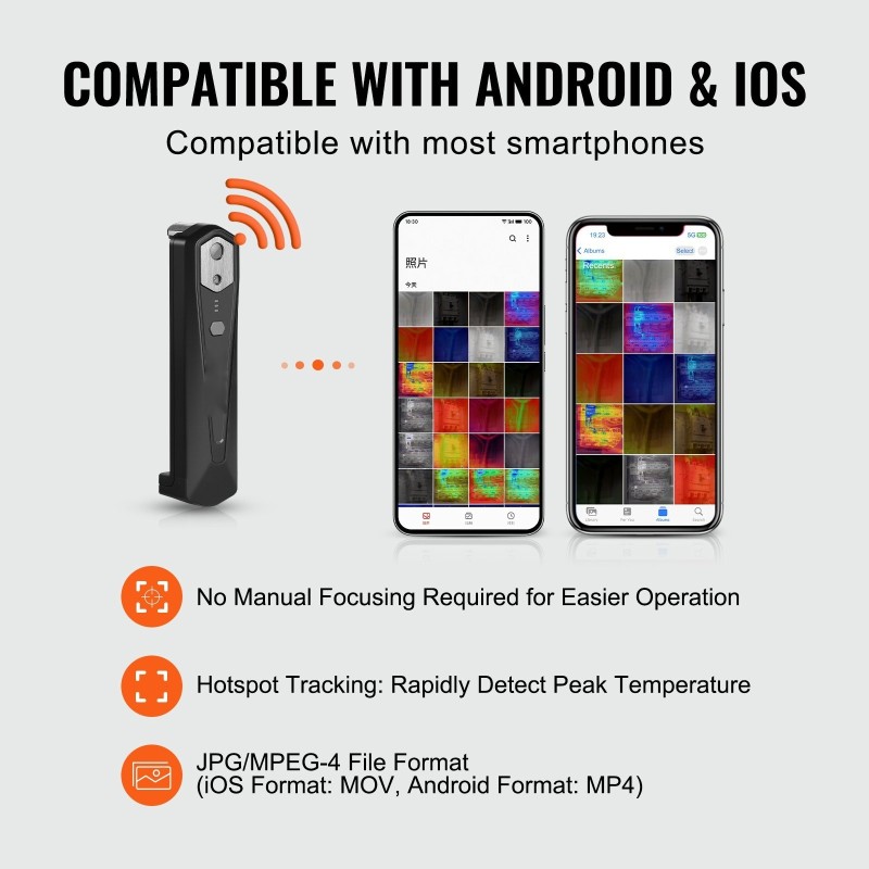 Lämpökamera älypuhelimelle 256×192 infrapunakuvantaja 640×480 näkyväkamera −20–550°C 25Hz IP54