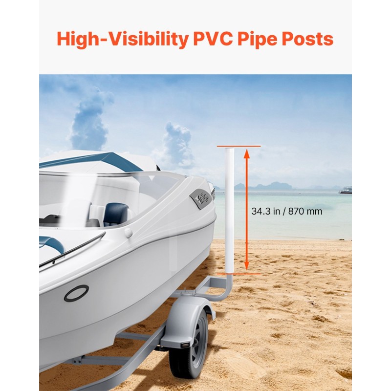 Venetrailereiden teräksiset säädettävät ohjainpylväät 2 kpl PVC pylväillä