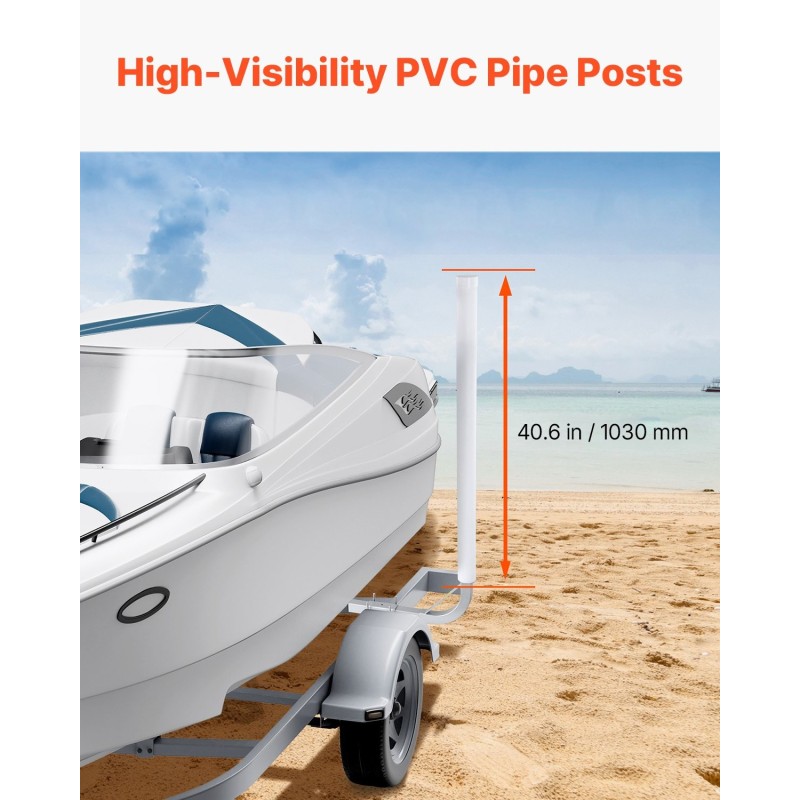 Venetrailerin säädettävät ohjaintolpat korkealujuusteräs 1215 mm pari PVC-pylväillä