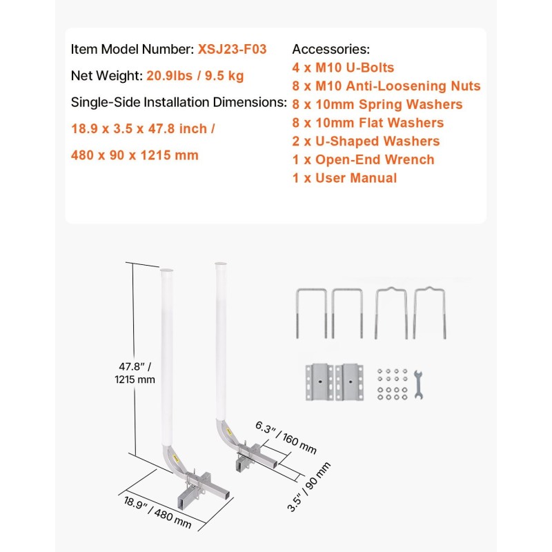 Venetrailerin säädettävät ohjaintolpat korkealujuusteräs 1215 mm pari PVC-pylväillä