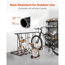 Polkupyöräteline hiiliteräsrunkoinen vapaasti seisova kuudelle polkupyörälle sopii 3 tuuman renkaalle