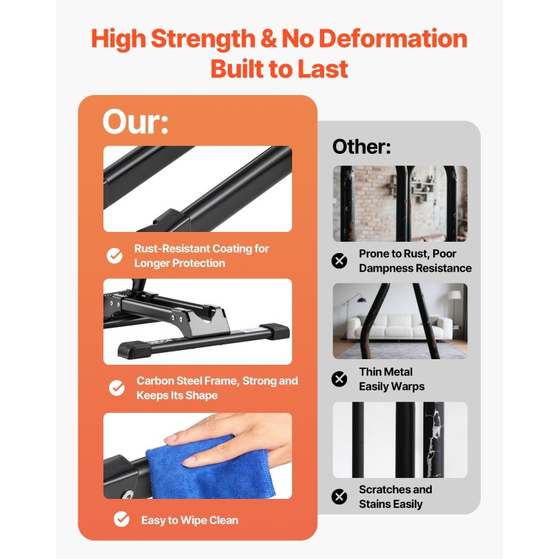 Pyöräteline ruosteenkestävä hiiliteräs sopii 20–29 tuuman pyörille taitettava lattialle musta