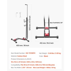 Lattiapyöräteline hiiliteräs 1 kpl musta pysty ja vaaka sopii 16–27,5 tuuman pyörille