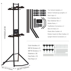 Pystysuora hiiliteräksinen pyöräteline säädettävillä varsilla 4 pyörälle ilman porausta