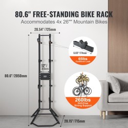 Pystysuora hiiliteräksinen pyöräteline säädettävillä varsilla 4 pyörälle ilman porausta