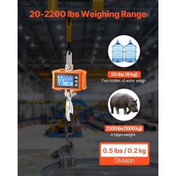 Digitaalinen ripustettava nosturivaaka 1000 kg valualumiinikuori teräskoukku infrapunakaukosäädin 0,2 kg askelväli