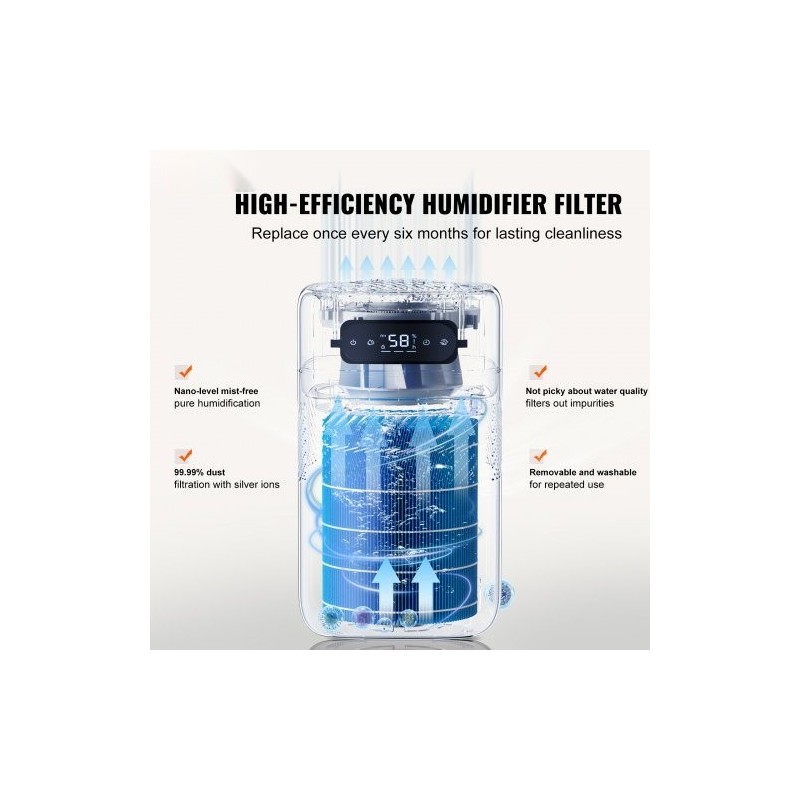 Haihtuva ilmankostutin 5 litran vesisäiliö 480 millilitraa tunnissa suodatus ylhäältä täytettävä