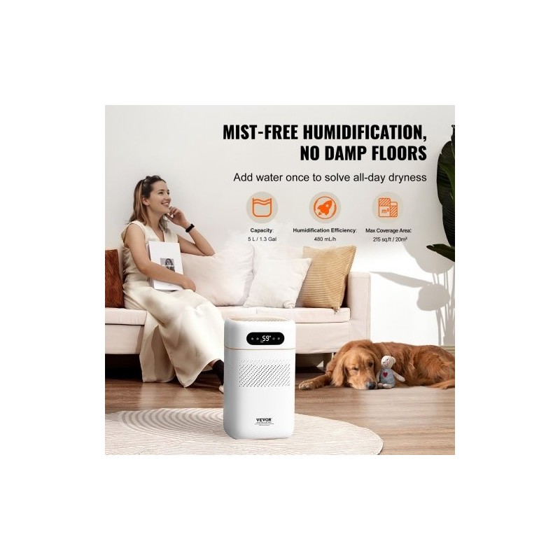 Haihtuva ilmankostutin 5 litran vesisäiliö 480 millilitraa tunnissa suodatus ylhäältä täytettävä