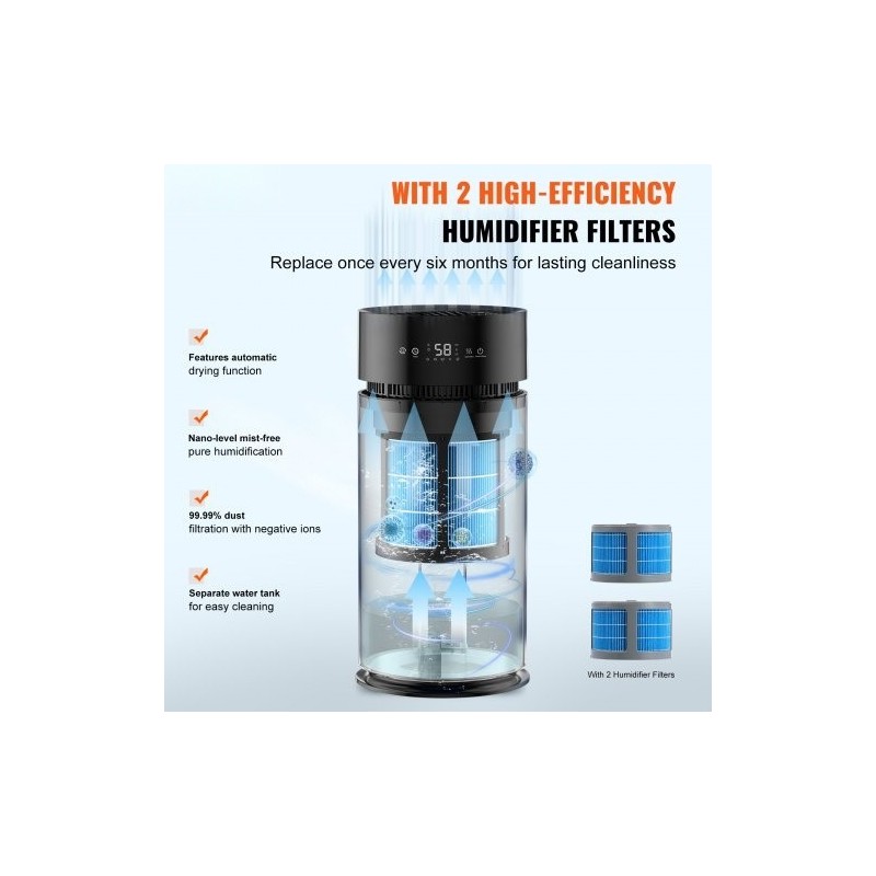 Haihdutuskostutin muovinen 10 litran säiliö suodattimella noin 25 neliömetrin tilaan