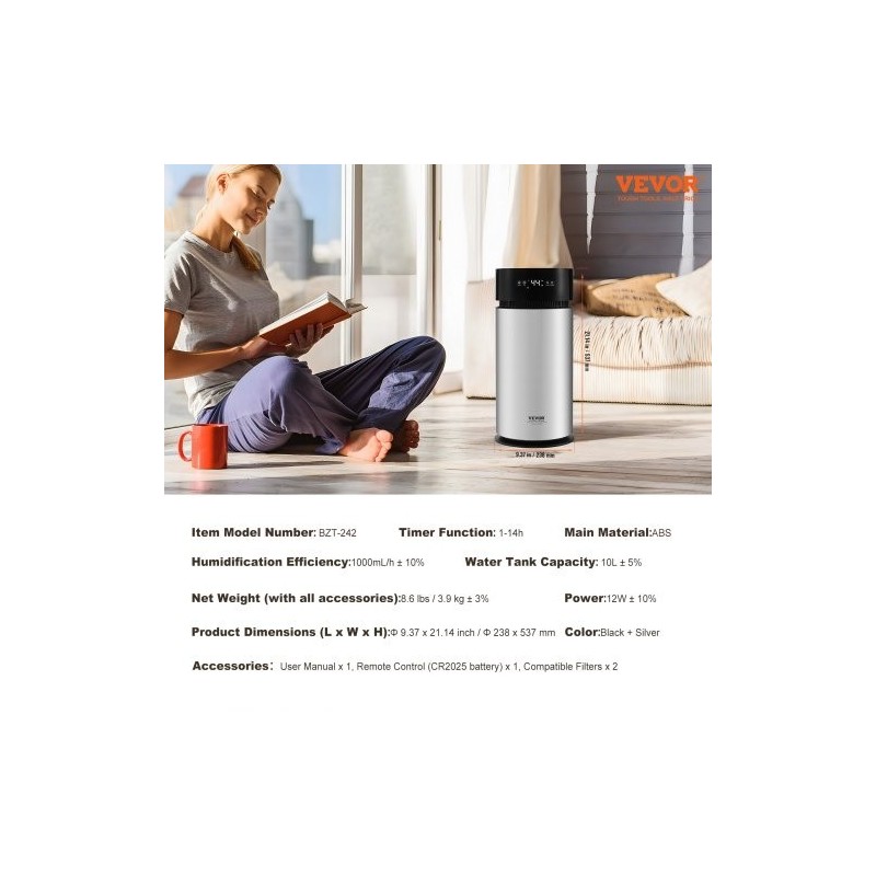 Haihdutuskostutin muovinen 10 litran säiliö suodattimella noin 25 neliömetrin tilaan