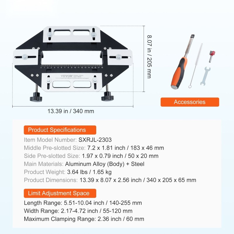 Saranakolo- ja lukon rungon ohjain alumiinirunko säädettävä pituus ja leveys