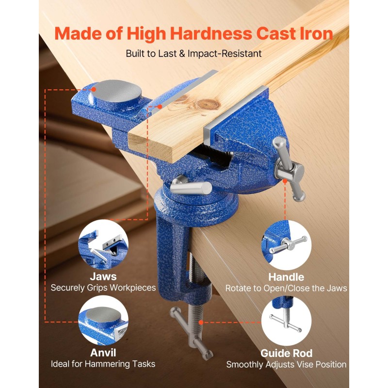 Penkkipuristin kolmen tuuman valurautarunko kääntyvällä jalustalla pikakiinnityksellä puu- ja metallityöstöön