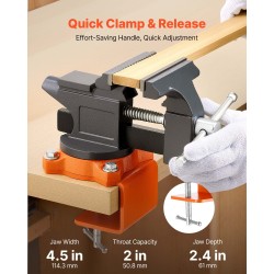 Penkkipuristin pallografiittivaluraudasta 4,5 tuuman leukaleveydellä 270° kääntyvällä jalustalla nopealla vapautuksella