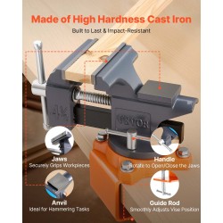 Penkkipuristin pallografiittivaluraudasta 4,5 tuuman leukaleveydellä 270° kääntyvällä jalustalla nopealla vapautuksella