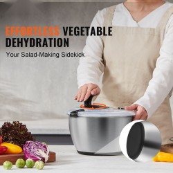 Salaattilinko 304-ruostumaton teräskulho 4,5 l sisäkori 3 l yhdellä kädellä BPA-vapaa