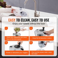 Salaattilinko 304-ruostumaton teräskulho 4,5 l sisäkori 3 l yhdellä kädellä BPA-vapaa