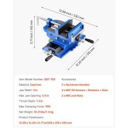 Ristisyöttöporapuristin valurautainen 102 mm leukaleveys 89 mm suurin avautuma XY-säätö poraukseen