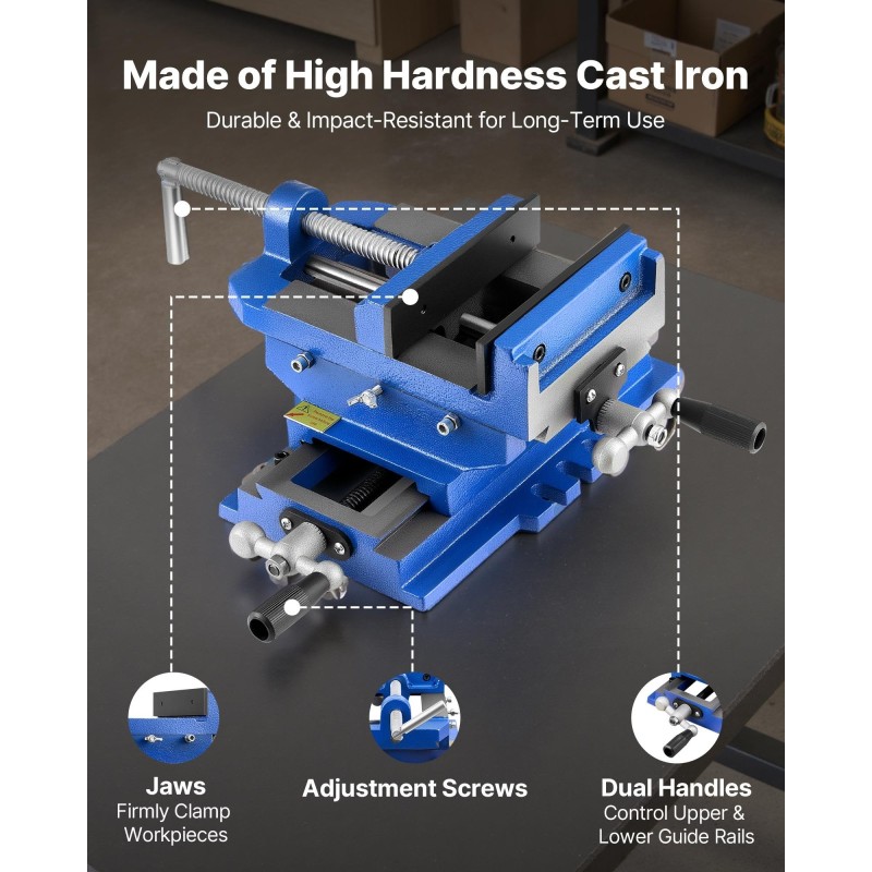 Ristisyöttöporapuristinruuvi valurauta 6 tuuman leukaleveys 7 kN puristusvoima X ja Y akselit