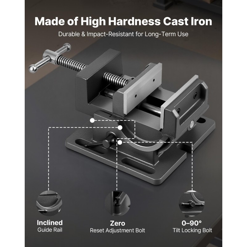 Kallistettava valurautainen porapuristinruuvi 4,25 tuuman leukaleveys 0-90 asteen kulmasäätö