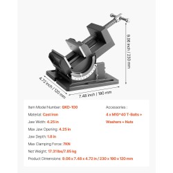 Kallistettava valurautainen porapuristinruuvi 4,25 tuuman leukaleveys 0-90 asteen kulmasäätö